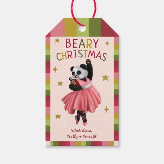 Schattigee Roze Beary Kerstballet Dansen Panda Cadeaulabel (Voorkant)