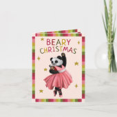 Schattigee Roze Beary Kerstballet Dansen Panda Feestdagen Kaart (Voorkant)