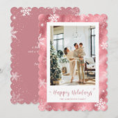 Schattigee roze besneeuwde fotovakantie feestdagenkaart (Voorkant / Achterkant)