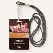Schattigee roze biggen dierenfoto badge (Achterkant met draagriem)