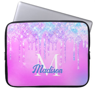 Schattigee Roze Blauwe Eenhoorn Regenboog Glitter Laptop Sleeve