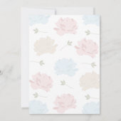 Schattigee Roze & Blauwe Pioenen Genderonthulling Kaart (Achterkant)