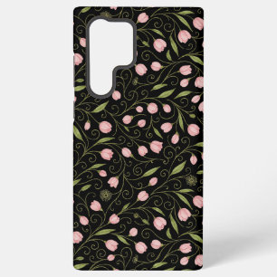 Schattigee, roze bloem op zwart met herhalend patr samsung galaxy hoesje