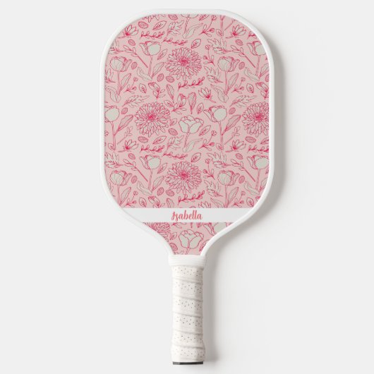 Schattigee Roze Bloemen Aangepaste Naam Pickleball Paddle (Voorkant)