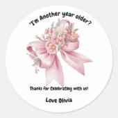 Schattigee Roze Bloemen Boog Meisje Verjaardag Ronde Sticker (Voorkant)