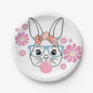 Schattigee Roze Bloemen Bunny Girl Baby shower Papieren Bordje