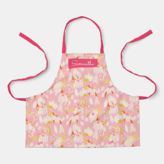 Schattigee Roze Bloemen Custom Naam Meisjes Schort