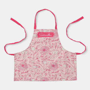 Schattigee Roze Bloemen Custom Naam Meisjes Schort