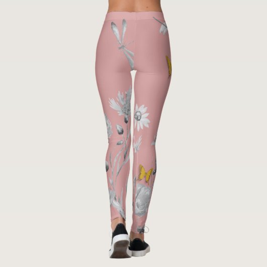 Schattigee roze bloemen en vlinder leggings (Achterkant)