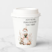 Schattigee Roze Bloemen Spook Met Pompoen Hallowee Papieren Bekers (Voorkant)