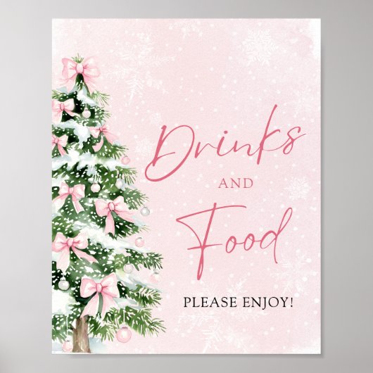Schattigee Roze Bogen Kerstboom Voedsel en Drinken Poster (Voorkant)