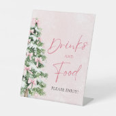 Schattigee Roze Bogen Kerstboom Voedsel en Drinken Reclamebord Met Voetstuk (Voorkant)