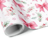 Schattigee Roze Bogen & Winter Greenery Waterverf Cadeaupapier (Rol Hoek)