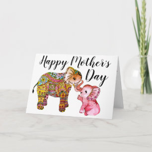 Schattigee Roze Boho Baby olifant Happy Mothers Da Kaart