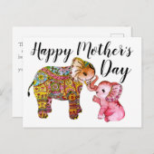 Schattigee Roze Boho Olifanten Happy Moederdag Briefkaart (Voorkant / Achterkant)