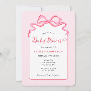 Schattigee Roze Bow Baby meisje Baby shower Uitnod Kaart