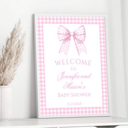Schattigee Roze Bow Baby Meisje Douche Welkomstbor Poster