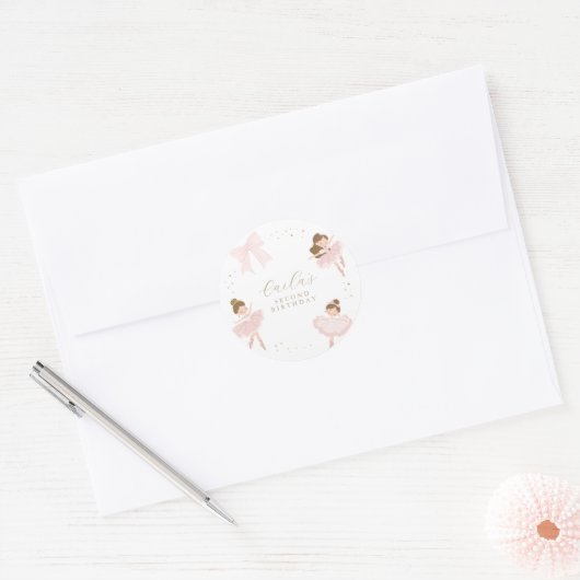 Schattigee Roze Bow Ballerina Verjaardag Dank u we Ronde Sticker (Envelop)