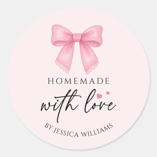 Schattigee Roze Bow Coquette zelfgemaakte goederen Ronde Sticker (Voorkant)