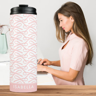 Schattigee Roze Bow Custom Name Thermische Tumbler Thermosbeker