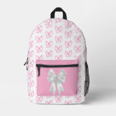 Schattigee Roze Bow Pattern Rugzak met Wit Lint (Voorkant)