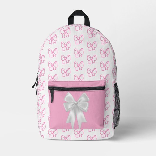 Schattigee Roze Bow Pattern Rugzak met Wit Lint (Voorkant)
