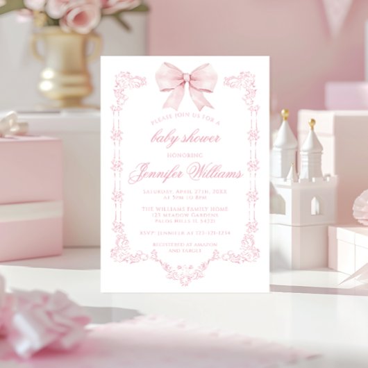 Schattigee Roze Bow Preppy Coquette Baby Meisje Do Kaart