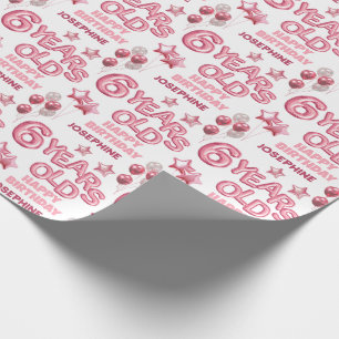 Schattigee Roze Briefballon 6e Verjaardag Cadeaupapier