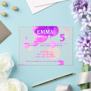 Schattigee Roze Bubbels Kids Verjaardagsfeest Acryl Uitnodigingen