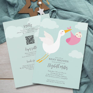 Schattigee Roze Bundel Stork Girl Baby shower Alle Kaart