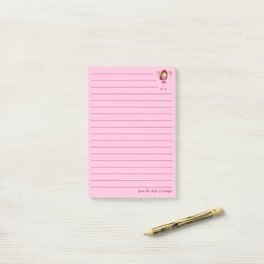 Schattigee Roze Cheerleader Custom Lined Post-it® Notes (Op bureau)