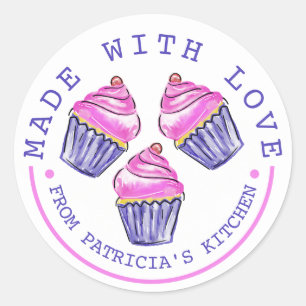 Schattigee roze cupcakes gemaakt met liefde bakken ronde sticker