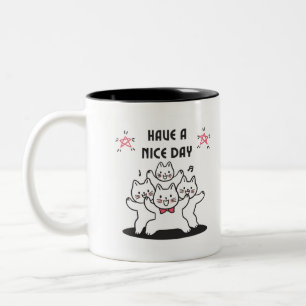 Schattigee roze dansende katten tweekleurige koffiemok