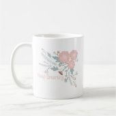 Schattigee roze decoratieve bloemenprint met quote koffiemok (Links)