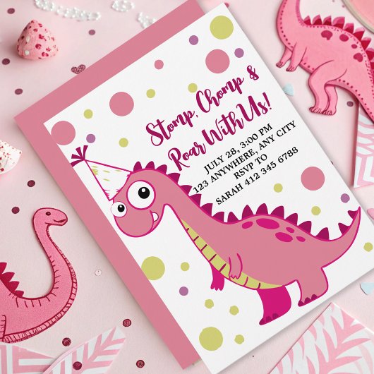 Schattigee roze dinosaurus meisje T-Rex Kaart