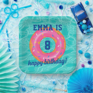 Schattigee roze donut binnenbuis zwembad feestdag  papieren bordje