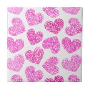 Schattigee Roze Doodled Heart Valentijnsdag Patter Tegeltje