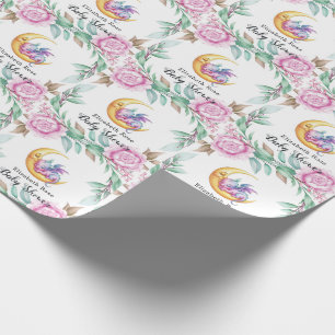 Schattigee Roze Draak en Peony Girl Baby shower Cadeaupapier