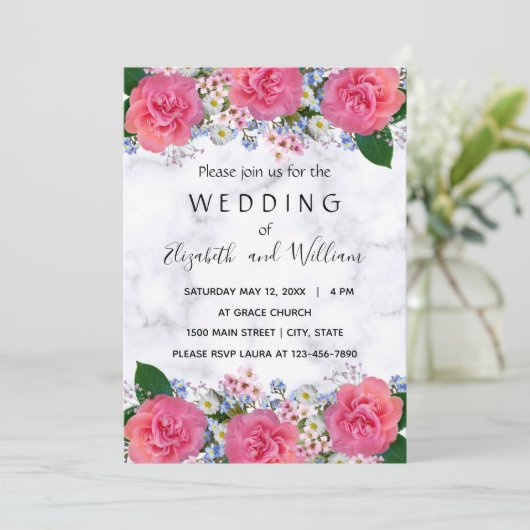 Schattigee Roze Echte Bloemen bruiloft Kaart (Staand voorkant)