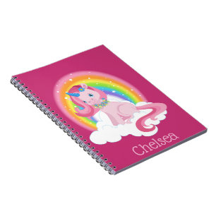 Schattigee roze eenhoorn en regenboog gepersonalis notitieboek