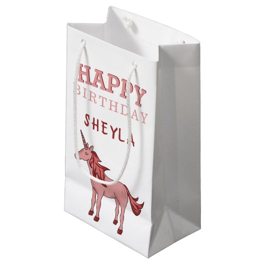 Schattigee Roze Eenhoorn Gelukkige Verjaardag Kind Klein Cadeauzakje (Voorkant Gekanteld)