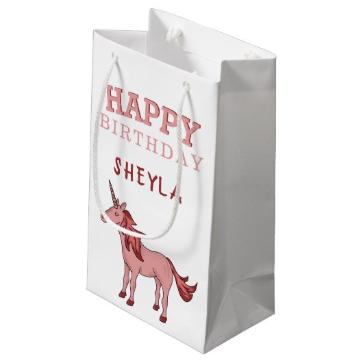 Schattigee Roze Eenhoorn Gelukkige Verjaardag Kind Klein Cadeauzakje (Achterkant Gekanteld)