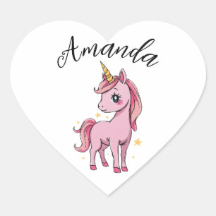 Schattigee Roze Eenhoorn Sterren Meisje Naam Hart Sticker