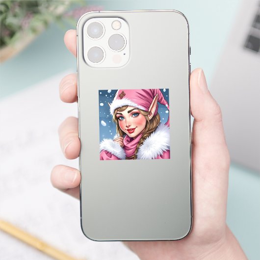 Schattigee Roze Elf Kerst Sticker (Telefoon)