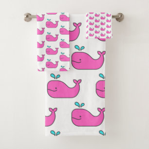 Schattigee roze en aqua walvissen bad handdoek