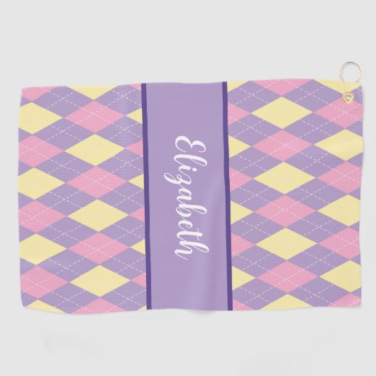 Schattigee roze en paarse argyle aangepaste naam golfhanddoek (Horizontaal)