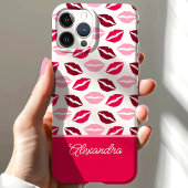 Schattigee roze en rode lippenstift kisses script Case-Mate iPhone case