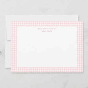 Schattigee roze en witte gingham Baby meisje plat Bedankkaart
