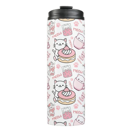 Schattigee roze en witte kat thermosbeker (Voorkant)