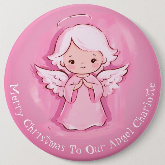 Schattigee Roze Engel Meisjes Pin Button Badge (Voorkant)